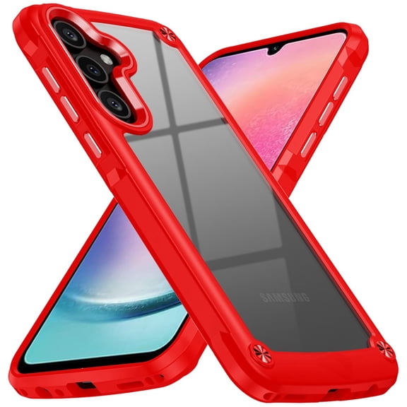 [PolyBag] For Samsung Galaxy A26 Ultimate CaseX Transparent Hybrid Case with Metal Buttons And Camera Edges - Red