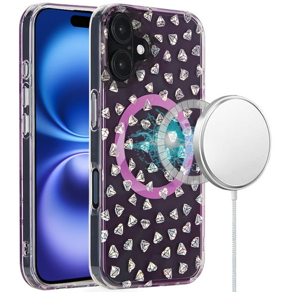 [PolyBag] For iPhone 16 Pro 6.3 inch Magnetic Double Layer IMD Design Case - Diamond Holographic Pink