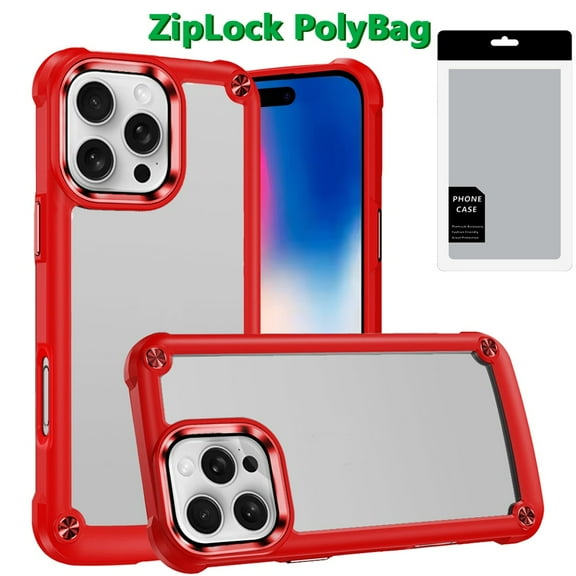 [PolyBag] For iPhone 16 Pro 6.3 inch Ultimate CaseX Transparent Hybrid Case with Metal Buttons And Camera Edges - Red