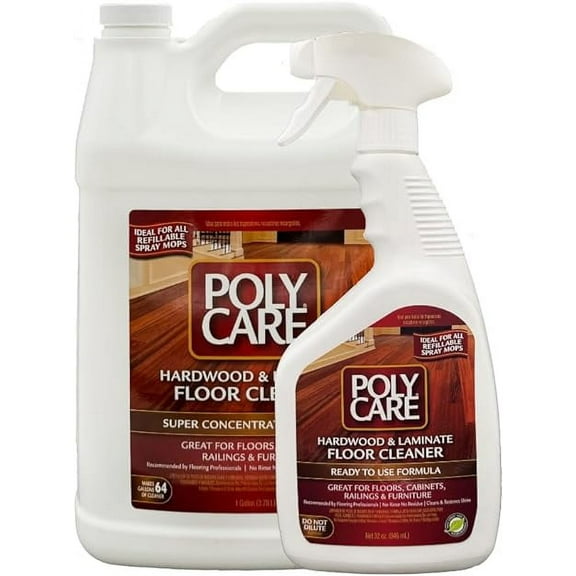 PolyCare Hardwood & Laminate Super Concentrate Cleaner Gallon with 32oz. Ready To Use Spray - Family Pack