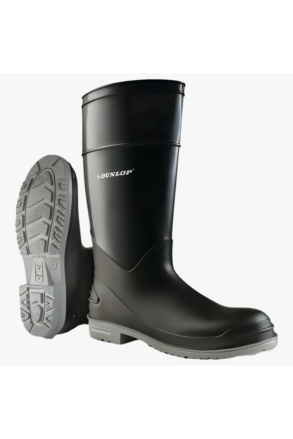 PolyGoliath Rubber Boots, Steel Toe, Men's 11, 16 in Boot, Polyblend/PVC, Black/Gray