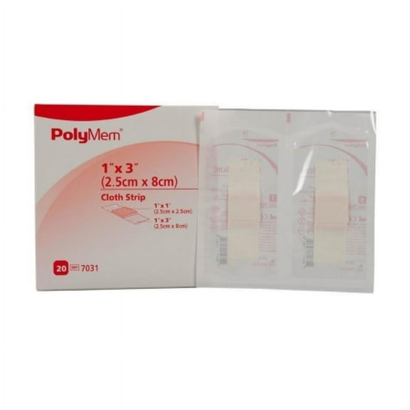 PolyMem Cloth-Adhesive Dressings, Polyurethane/Film, 1 Inch x 3 Inches, Pink/White, Sterile, 20 Count