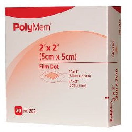 PolyMem Foam Dressing 2 X 2 Inch Square Adhesive with Border Sterile, 203 - Box of 20