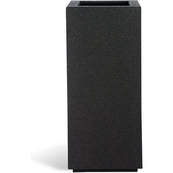 PolyStone Kensington Tall Modern Outdoor/Indoor Column Planter, 16” L x 16" W x 36" H, Lightweight, Heavy Duty, Weather Resistant, Polymer Finish, Commercial and Residential - Black Granite