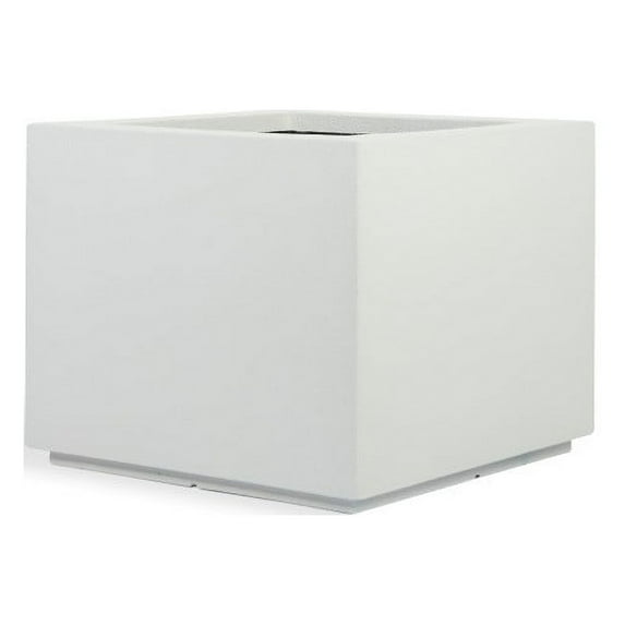 PolyStone Monterray Modern Outdoor/Indoor Square Planter, Lightweight, Heavy Duty, Weather Resistant, Polymer Finish, Commercial Grade and Residential, 23"L x 23"W x 19"H, White