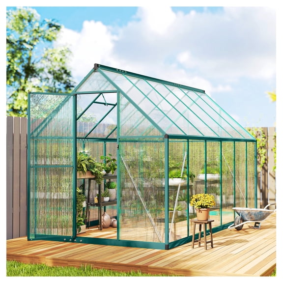 Polycarbonate Greenhouse 11x6 ft - Aluminum Walk-in Greenhouse with Swing Door & Vents