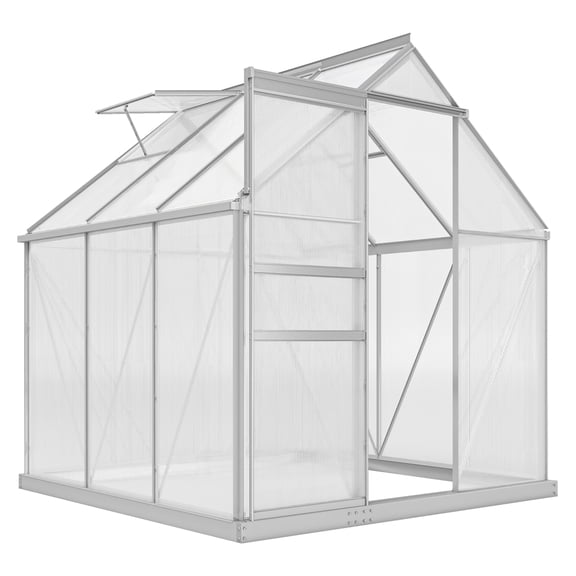 Polycarbonate Greenhouse 6x6x6.5ft - Aluminum Frame Walk-in Garden Green House with Vent, Gutter & Sliding Door for Winter
