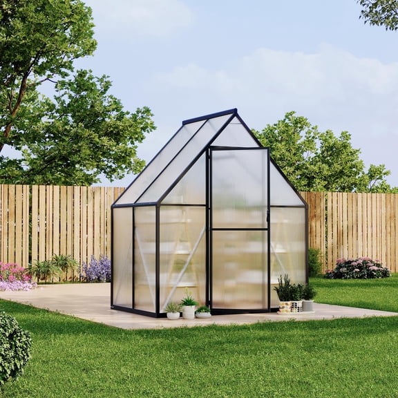 Polycarbonate Greenhouse 8x6 FT Walk-In Outdoor Garden & Backyard, Durable Aluminum Frame, Lockable Door, Adjustable Roof Vent, Weather Resistant, Quick Setup