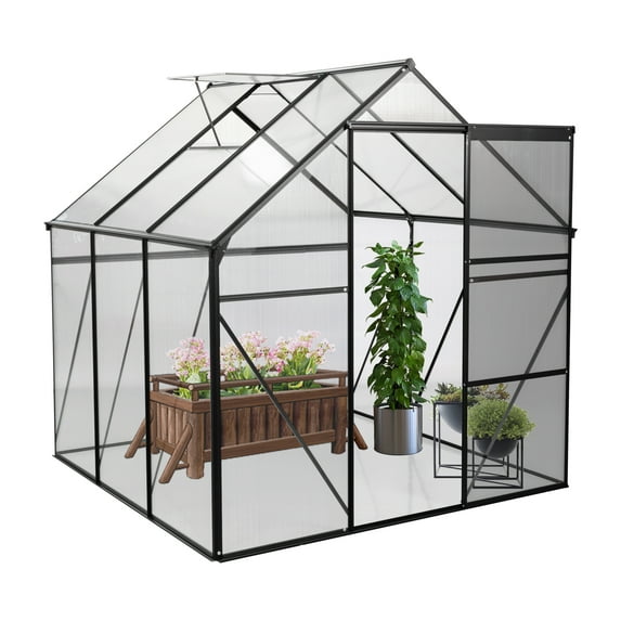 Polycarbonate Greenhouse for Outdoors, 6.2' x 6.2' x 6.3' Aluminum Greenhouse with Window, Door, Black Greenhouses Garden Supplies for Plants Flowers Herbs Fruit Vegetables