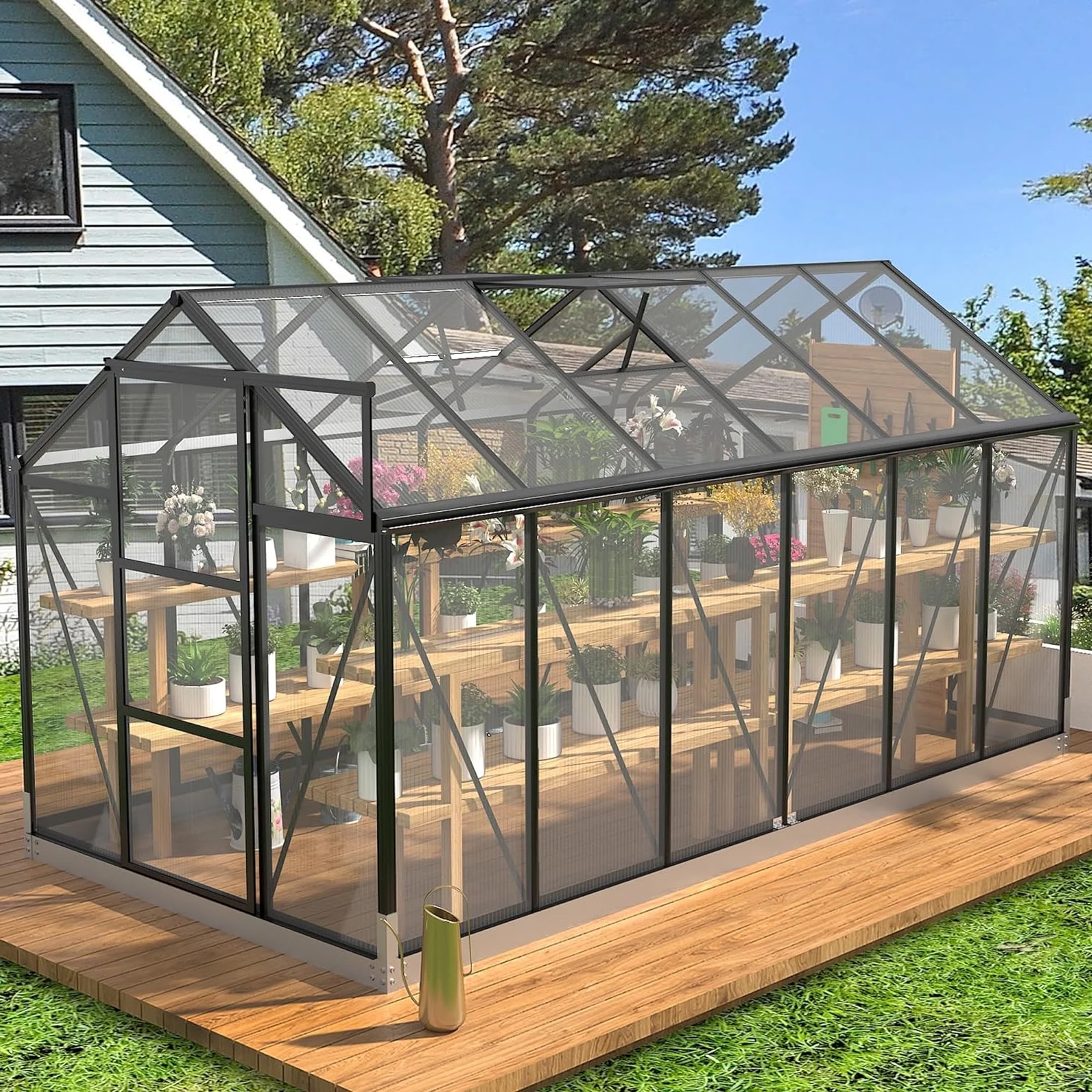 Walmart exclusive discounts  Polycarbonate Greenhouses, 6x12 FT Green Houses for Outside with Adjustable Roof Vent, DEYGIA Walk-in Aluminum Frame Greenhouse with Sliding Doors for Garden Backyard