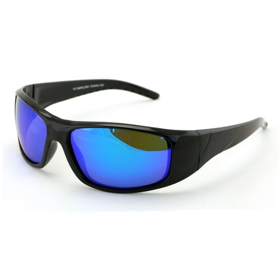 Polycarbonate Polarized Fishing Riding Biker Sunglasses for Men Women - Wrap Around Shielded Shade - Blue Mirror - Taiwan