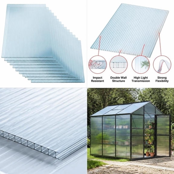 Polycarbonate Sheets, 14-Pack Clear Twin-Wall, 24 X 48 Inch, Waterproof Uv-Resistant Greenhouse Roofing Panels
