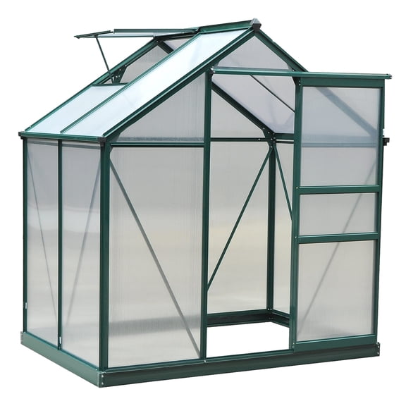 Polycarbonate Walk-in Greenhouse, Outdoor Garden Kit with Sliding Door, Roof Vent, Aluminum Frame, and Rain Gutter for All-Season Use