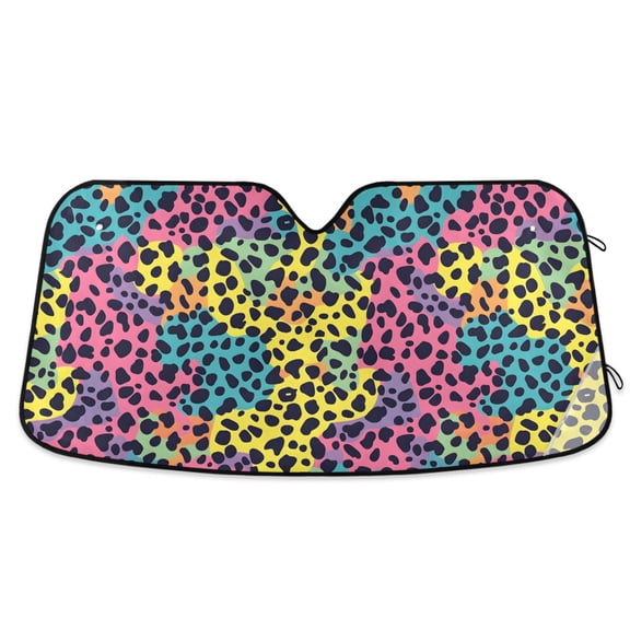 Polychrome Leopard Car Windshield Sun Shade Foldable Car Front Window Visor Heat and UV Protection 53x23.5