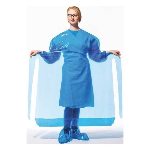 Polyco Gown, Polyolefin, Welded, 4 mil, 50 in, Blue, L, 50 PK 43550