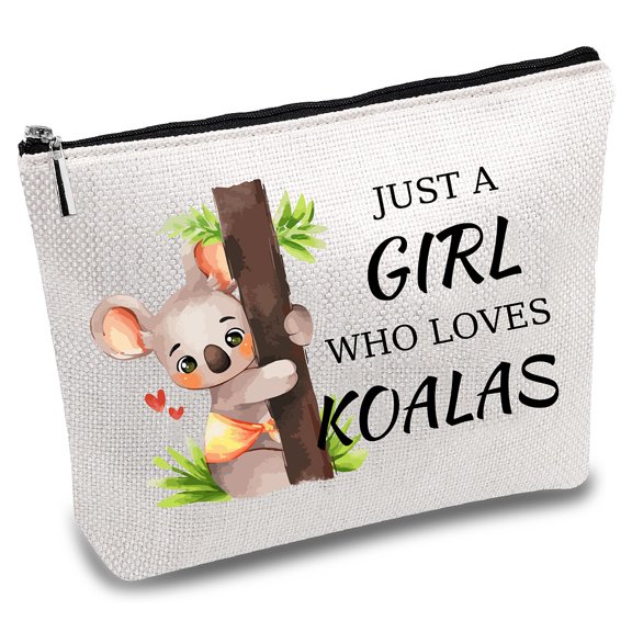 Polycotton Canvas Storage Bags Metal Zipper Pouches Rectangle with Pattern Koala 18x25cm
