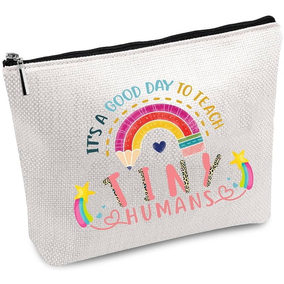 Polycotton Canvas Storage Bags Metal Zipper Pouches Rectangle with Pattern Pencil 18x25cm DIY