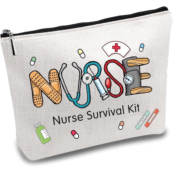 Polycotton Canvas Stroage Bags Metal Zipper Pouches Rectangle with Word Nurse Word 18x25cm