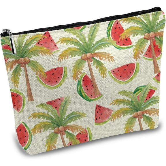 Polycotton Custom Canvas Storage Bags Metal Zipper Pouches Rectangle with Pattern Watermelon 18x25cm