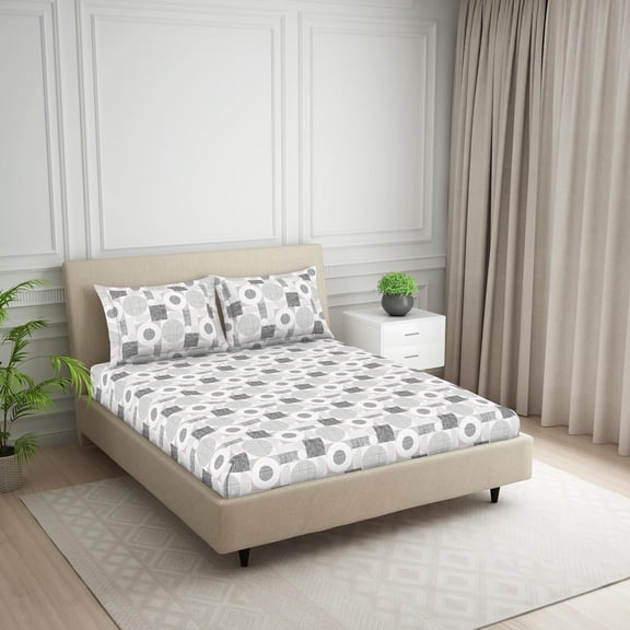 Polycotton Large Bedsheets With 2 Pillow Covers Soft & Skin - 108 X 108 Inches, Grey | Soft Touch, Wrinkle Resistant, Skin Friendly - Perfect Fit & Stylish Look