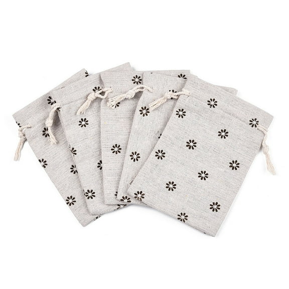Polycotton(Polyester Cotton) Packing Pouches Drawstring Bags with Printed Flower Linen 14x10cm