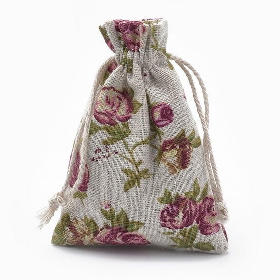 Polycotton(Polyester Cotton) Packing Pouches Drawstring Bags with Printed Flower Old Lace 14x10cm Material Polycotton