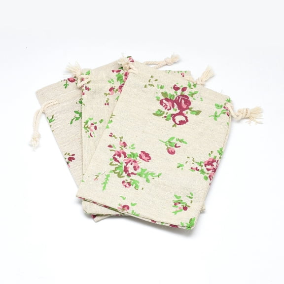 Polycotton(Polyester Cotton) Packing with Printed Flower Wheat Pouches Drawstring Bags 14x10cm