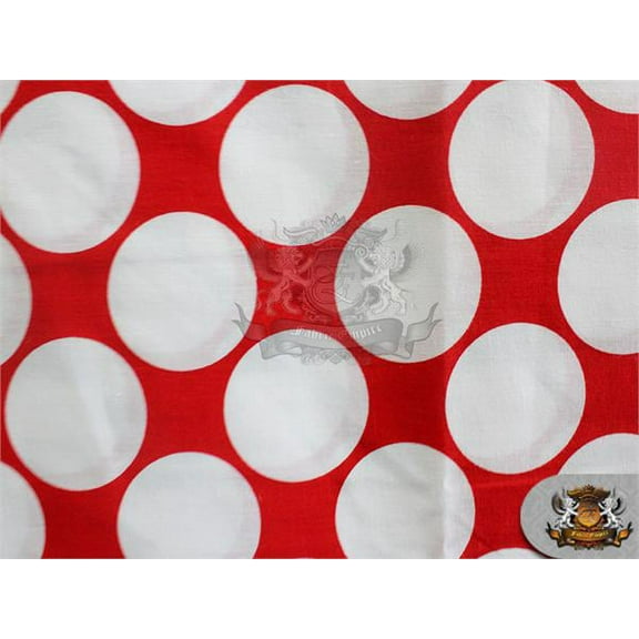 Polycotton Printed Fabric LARGE POLKA DOTS WHITE RED / 60" Wide / Sold by the yard