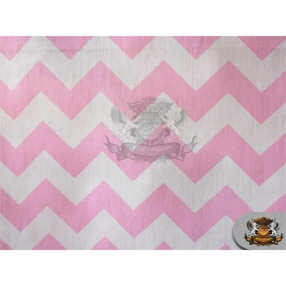 Polycotton Printed Fabric Large Chevron BABY PINK WHITE / 60" Wide / Sold by the yard