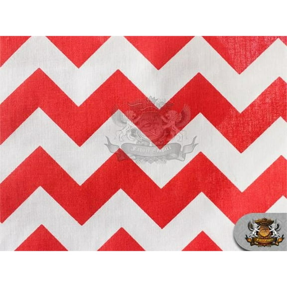 Polycotton Printed Fabric Large Chevron RED WHITE / 60" Wide / Sold by the yard