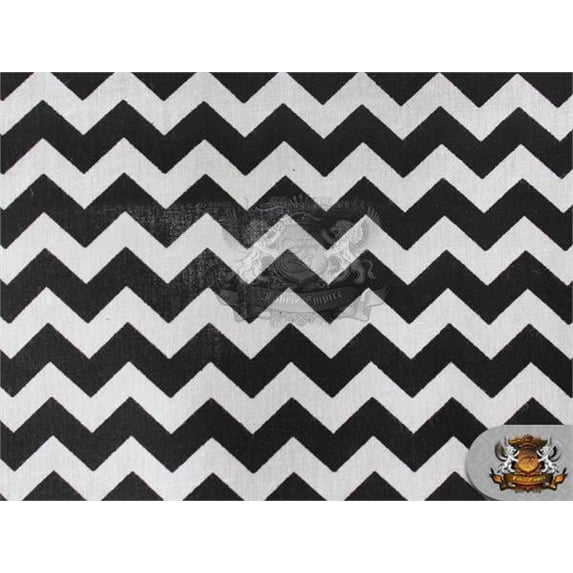 Polycotton Printed Fabric Small Chevron BLACK WHITE / 60" Wide / Sold by the yard