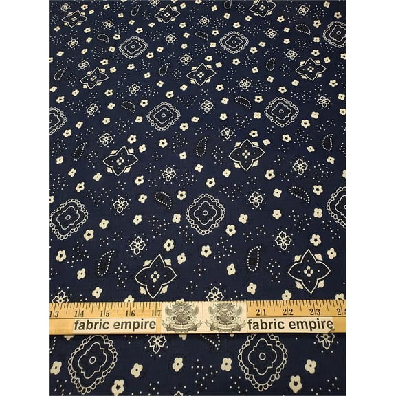 Polycotton Printed PAISLEY PATTERN NAVY Fabric / 60" Wide / Sold by the Yard