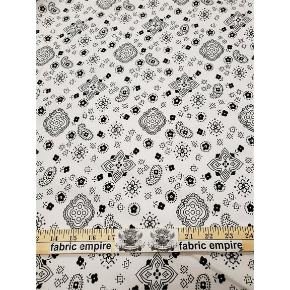 Polycotton Printed PAISLEY PATTERN WHITE Fabric / 60" Wide / Sold by the Yard