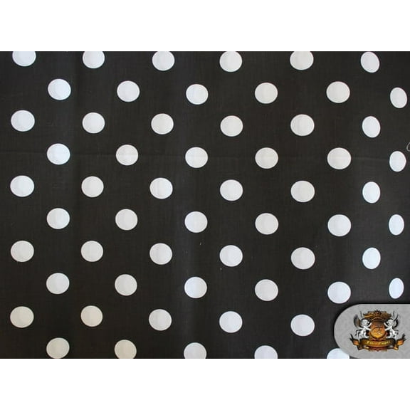 Polycotton Printed POLKA DOTS WHITE BLACK BACKGROUND Fabric / 60" Wide / Sold by the Yard