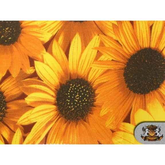 Polycotton Printed SUN FLOWER Fabric / 60" Wide / Sold by the Yard