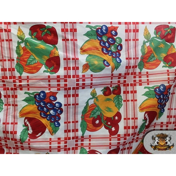 Polycotton Printed TARTAN FRUITS WHITE Fabric / 60" Wide / Sold by the Yard