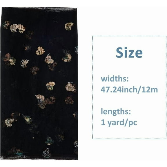 Polyester 1 Yard Lace Tulle Fabric Black Heart Lace Fabric Dress Laces Trim Mesh Embroidered Mesh Laces for Wedding Decoration Dress Party 1.2m Wide