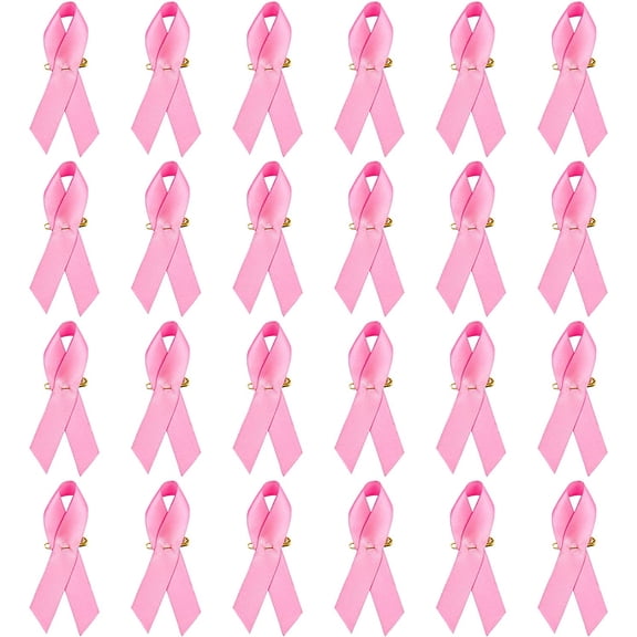 Polyester 100 pc 100 pcs HotPink Ribbons Satin Pins Breast Cancer Awareness Lapel Pins Ribbons with Safety Pins for Breast Cancer Charity Event Supplies