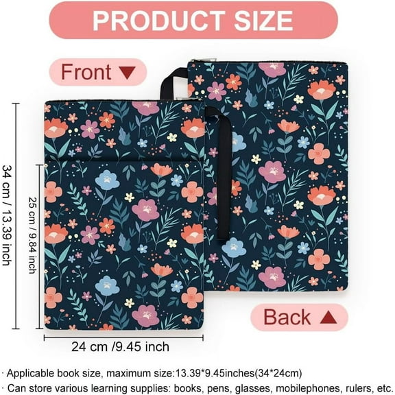 Polyester 1pc Floral Pattern Book Covers 13.4x9.45 inches Polyester Book Sleeve Book Protectors with Zipper and Front Pocket for Students Teachers and Book Lovers