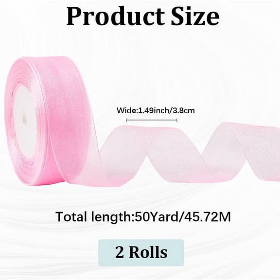 Polyester 2 Rolls 100 Yards 1-1/2 Wide Organza Sheer Ribbon Pink Transparent Tulle Gift Ribbon Handmade Chiffon Fabric for Gift Wrapping Wedding Flower Bouquet Christmas Wreaths Xmas Crafts Hair Bow
