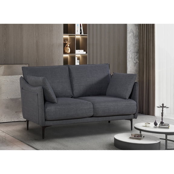 Polyester 2-Seater Sofa with Metal Legs and USB Charging Outlet / Practical Seating for Office