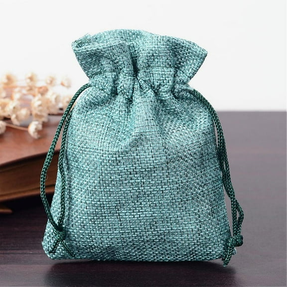 Polyester 250 pc Polyester Imitation Burlap Packing Pouches Drawstring Bags for Christmas Wedding Party and DIY Craft Packing Medium Sea Green 12x9cm