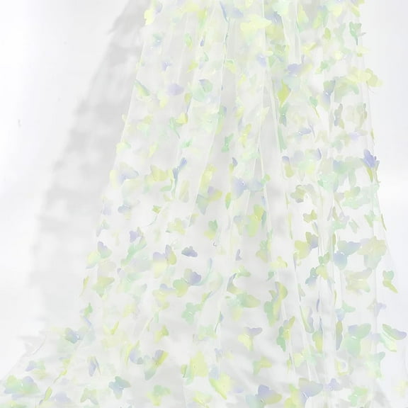 Polyester 3D Butterfly Tulle Fabric By The Yard Green Gradient Butterflies Embroidered Netting Mesh Lace Fabric Sheer Net Embroidery Cloth for Sewing Making Crafts
