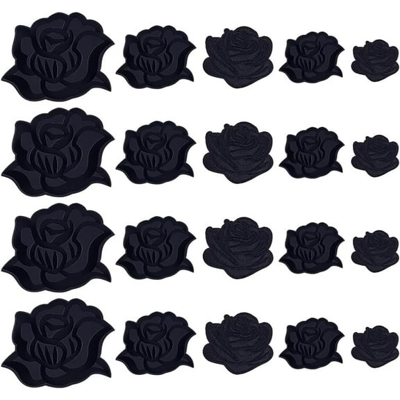 Polyester 5 Styles 20Pcs Black Rose Iron on Patches Rose Flower Embroidered Patches Sew on Decorative Repair Appliques Patch for DIY Clothes Jeans Hats Backpacks Bag Vests DIY Crafts Polyester