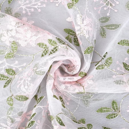Polyester 52.76 Inch 2 Yards Pink Green 3D Floral Embroidery Mesh Fabric Polyester Flower Embroidered Net Sheer Tulle Lace Voile Fabric By the Yard