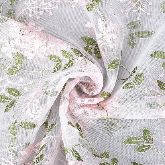 Polyester 52.76 Inch 2 Yards Pink Green 3D Floral Embroidery Mesh Fabric Polyester Flower Embroidered Net Sheer Tulle Lace Voile Fabric By the Yard