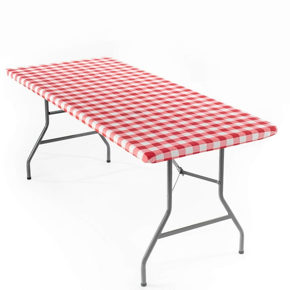 Polyester 6ft Fitted Table Cloth Rectangle Table, Elastic Table Runner, Picnic Table Cover, Fitted Outdoor Tablecloth for 6 Foot Tables, Picnic Table Cover Indoor, Washable 72 x 30 inch, Red Gingham