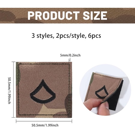 Polyester 6pcs 3 Styles Embroidered Rank Insignia Staff Sergeant Patch Army Rank Patches Epaulette Camouflage for Outdoor Adventure Role Play and Model Showcase Teardrop Herringbone 2×2×0.2inch