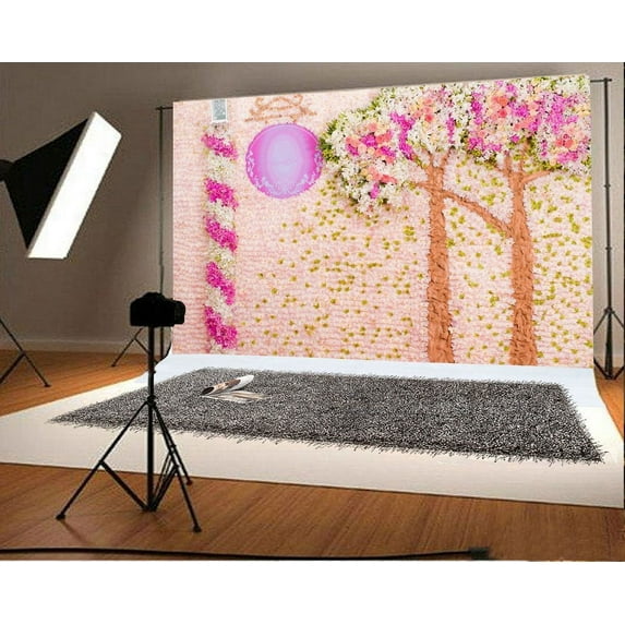 Polyester 7x5ft Backdrop Wedding Bouquet Rose Bush Photography Pink Flower Blooming Flowers Scene Colorful Ceremony Party Decorations Backdrop Grunge