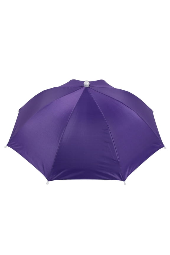 Purple Polyester 8 Ribs Fishing Sun Rain Headwear Umbrella Hat Cap